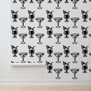 Martini and Cocktails Black and White Modern Drink Wallpaper