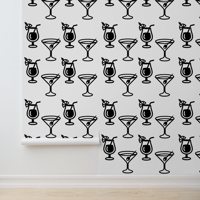 Martini and Cocktails Black and White Modern Drink Wallpaper (Application)