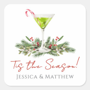 Martini and Mistletoe Candy Cane Cocktail Couples Square Sticker