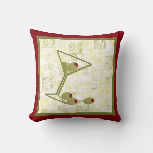 Martini and Olives Throw Pillow (Front)