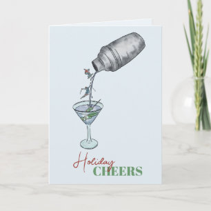 martini and skiing holiday card