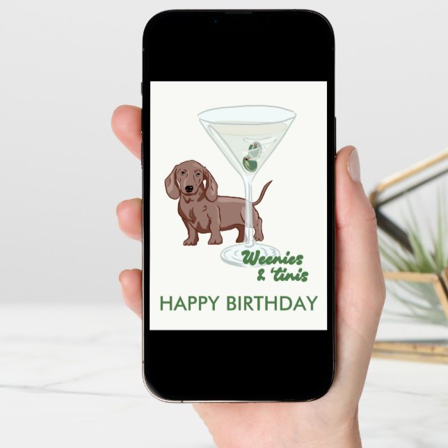 martini and weenies Dachshund dog birthday card (Front Digital)