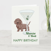 martini and weenies Dachshund dog birthday card