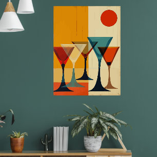 Martini Bar Mid Century Modern Vector Art Poster