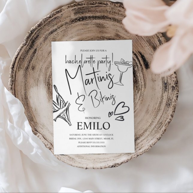 Martini Bikini Doodles Beach Bachelorette’s Party Invitation (Creator Uploaded)