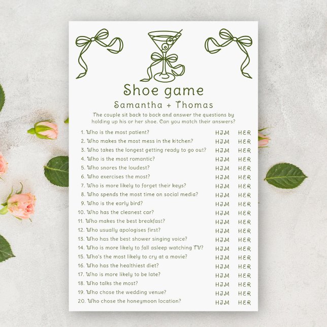 Martini bow bridal shower Shoe game (Creator Uploaded)