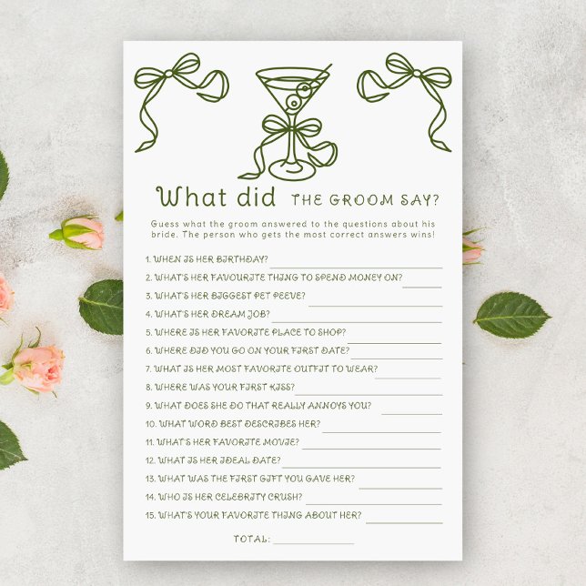 Martini bow bridal shower What did the groom say  (Creator Uploaded)