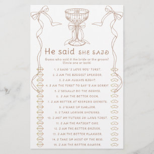 Martini bow hand drawn He said she said game