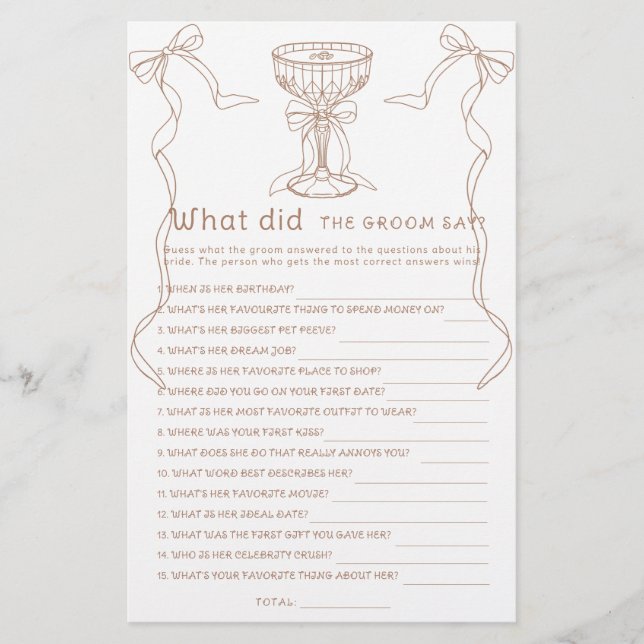 Martini bow hand drawn What did the groom say (Front)