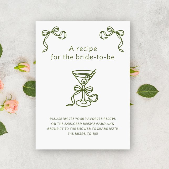 Martini bridal shower Recipe for the bride to be Enclosure Card (Creator Uploaded)