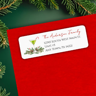 Martini Candy Cane Cocktail Christmas Mailing Label