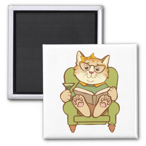 Martini Cat Reading Book in Chair Magnet