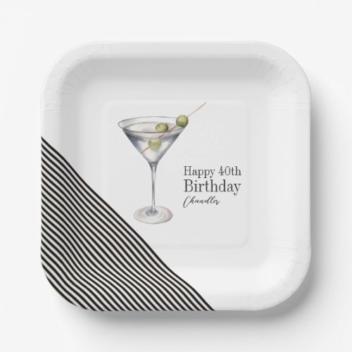 Martini Cocktail 40th Birthday Party Paper Plates