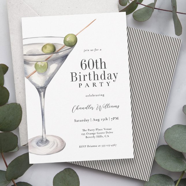 Martini Cocktail 60th Birthday Party Invitation (Available as printed or paperless digital download!)