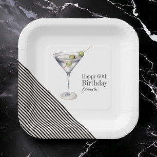 Martini Cocktail 60th Birthday Party Paper Plates
