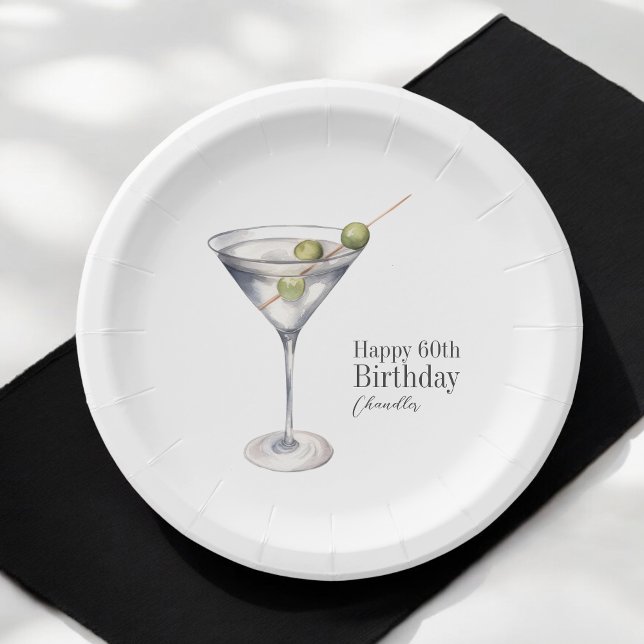 Martini Cocktail 60th Birthday Party Paper Plates (Creator Uploaded)