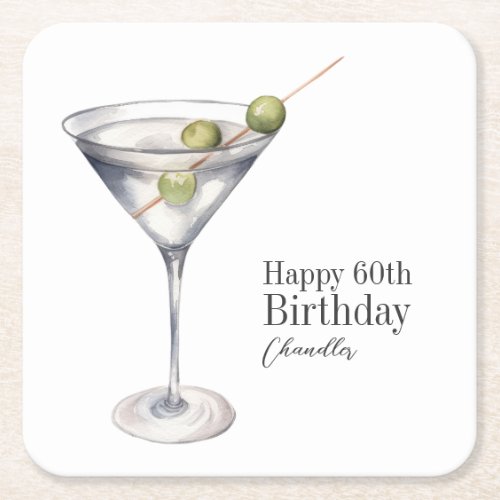Martini Cocktail 60th Birthday Party Square Paper Coaster