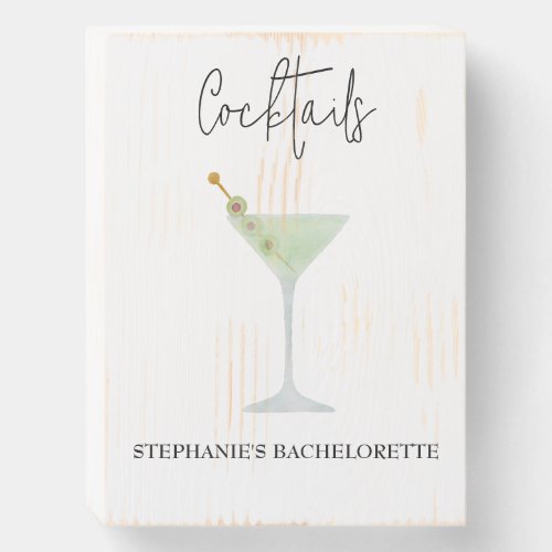 Martini Cocktail Bar Wedding Bachelorette Party Wooden Box Sign