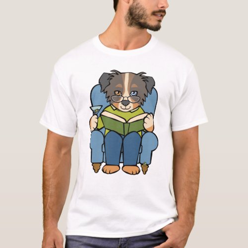 Martini Cocktail Dog Reading T_Shirt