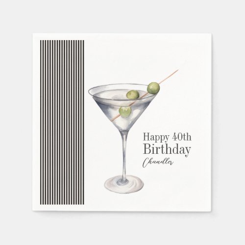 Martini Cocktail Elegant 40th Birthday Party Napkins