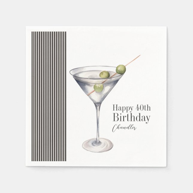 Martini Cocktail Elegant 40th Birthday Party Napkins (Front)
