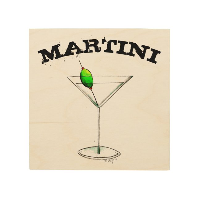 Martini Cocktail Glass Bar Kitchen Mixed Drink Wood Wall Decor (Front)