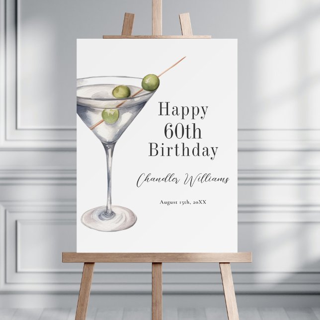 Martini Cocktail Happy 60th Birthday Foam Board (Personalize this foam core poster with any age birthday.)