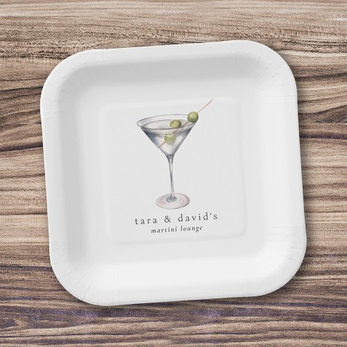 Martini Cocktail Lounge with Your Name Paper Plates