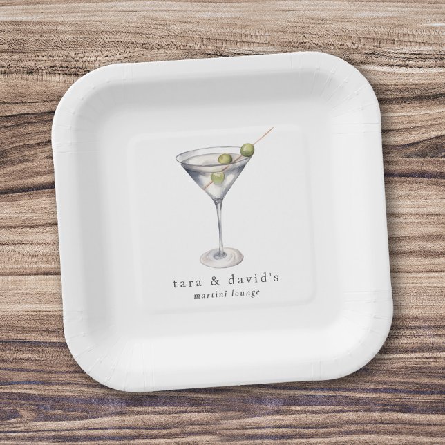Martini Cocktail Lounge with Your Name Paper Plates (Creator Uploaded)