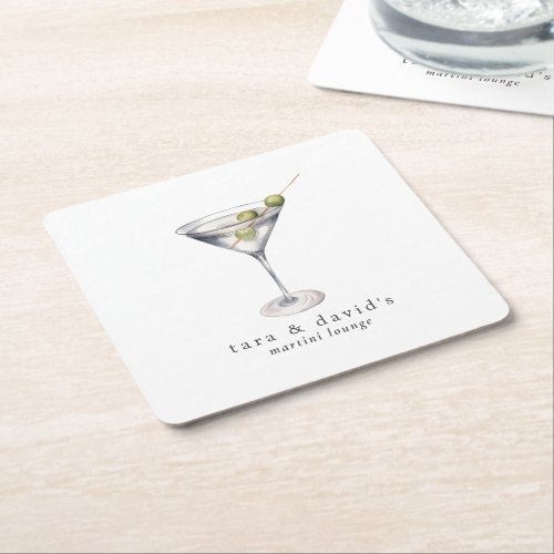 Martini Cocktail Lounge with Your Name Square Paper Coaster