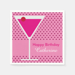 Martini Cocktail Modern Polka Dot Custom Birthday Napkins