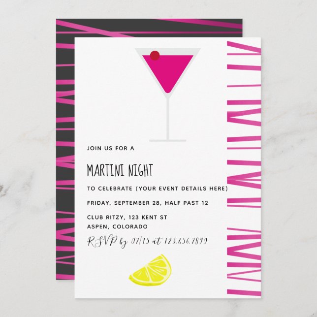 Martini Cocktail Night Party Invitation (Front/Back)
