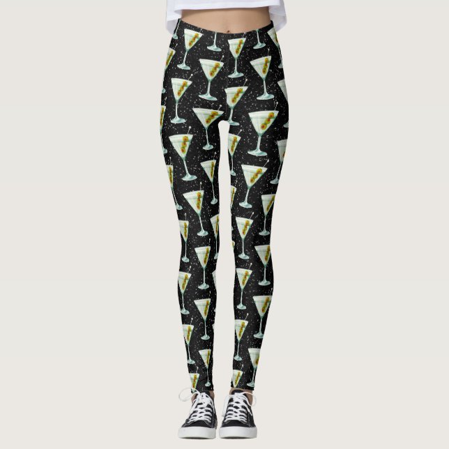 Martini Cocktail Pattern Leggings (Front)