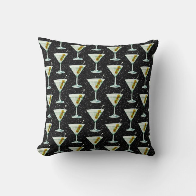 Martini Cocktail Pattern Throw Pillow (Front)