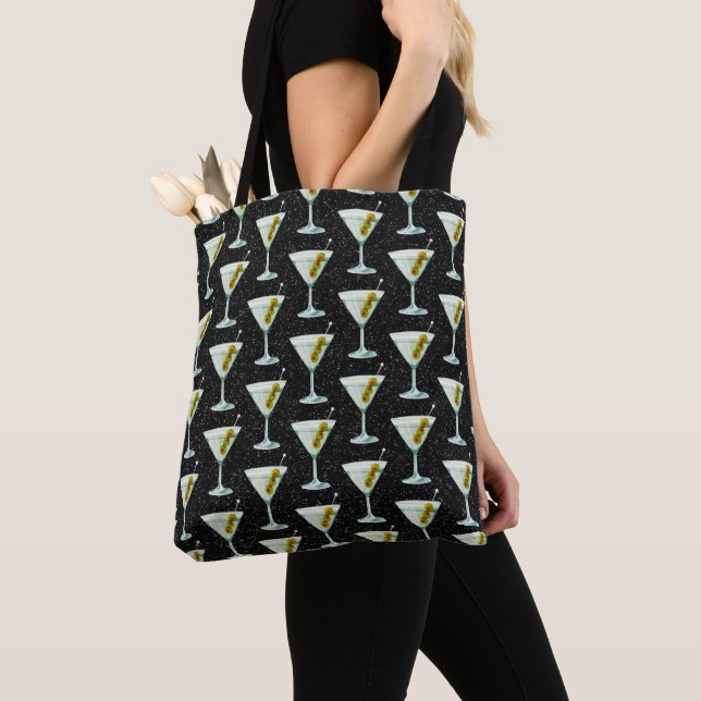 Martini Cocktail Pattern Tote Bag (Close Up)