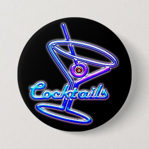 Martini cocktail retro neon sign look vintage bar button