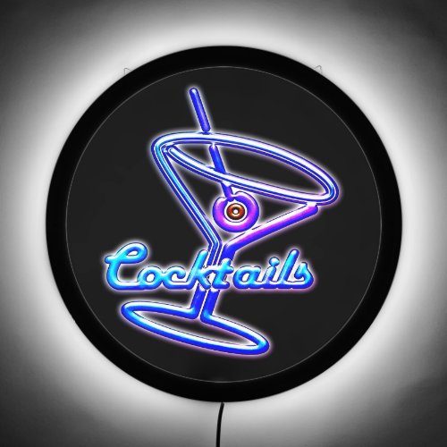 Martini cocktail retro neon sign vintage bar 