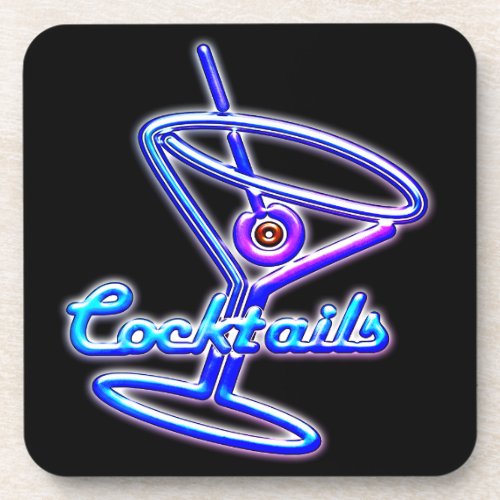 Martini cocktail retro neon sign vintage bar beverage coaster