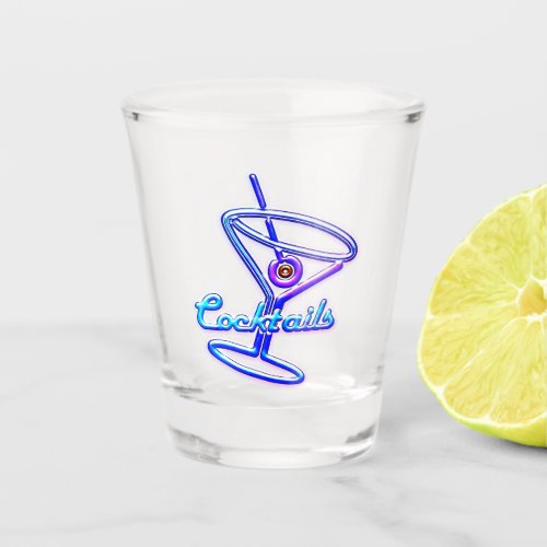 Martini cocktail retro neon sign vintage bar blue shot glass