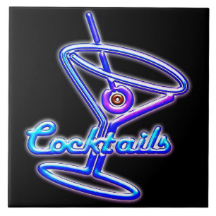 Martini cocktail retro neon sign vintage bar ceramic tile