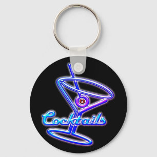 Martini cocktail retro neon sign vintage bar keychain