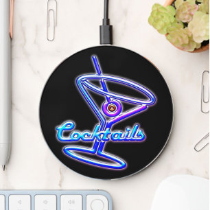 Martini cocktail retro neon sign vintage bar loung wireless charger