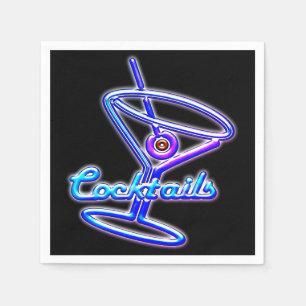 Martini cocktail retro neon sign vintage bar napkins