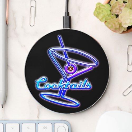 Martini cocktail retro neon sign vintage bar wireless charger 