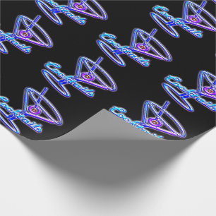 Martini cocktail retro neon sign vintage bar wrapping paper