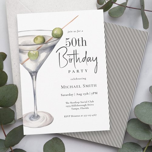 Martini Cocktail Theme 50th Birthday Party Invitation
