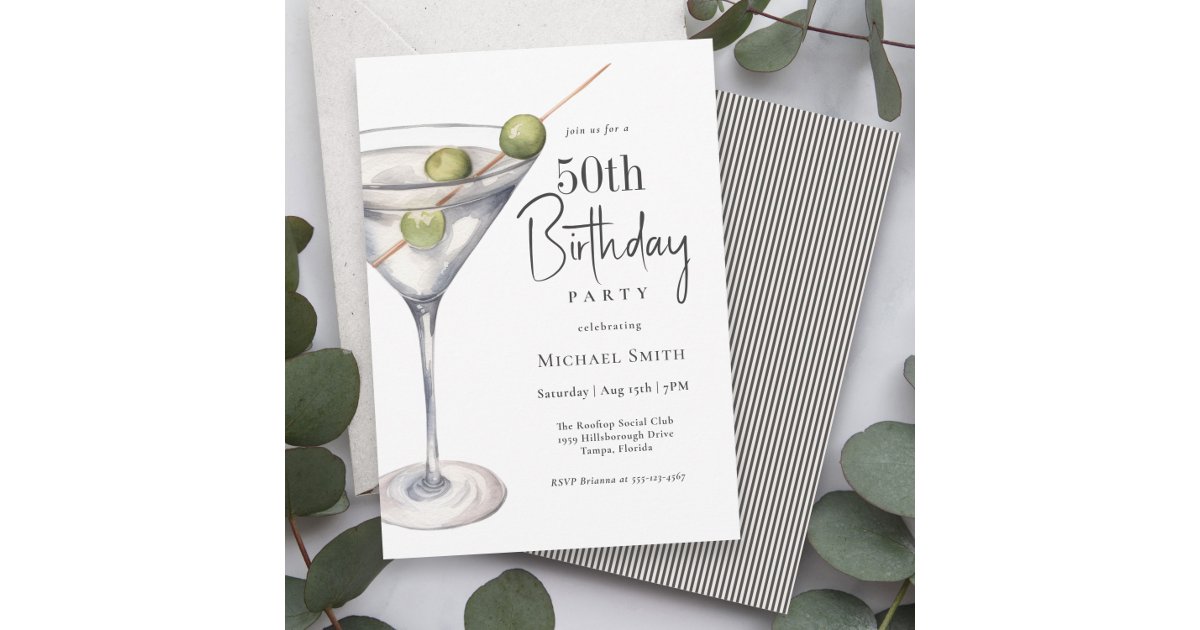Martini Cocktail Theme 50th Birthday Party Invitation | Zazzle