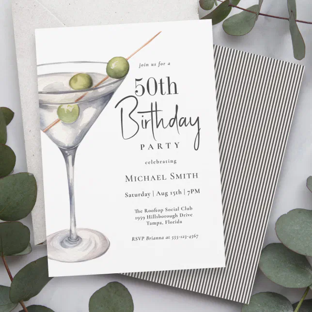 Martini Cocktail Theme 50th Birthday Party Invitation | Zazzle