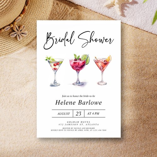 Martini Cocktail Watercolor Modern Bridal Shower Invitation