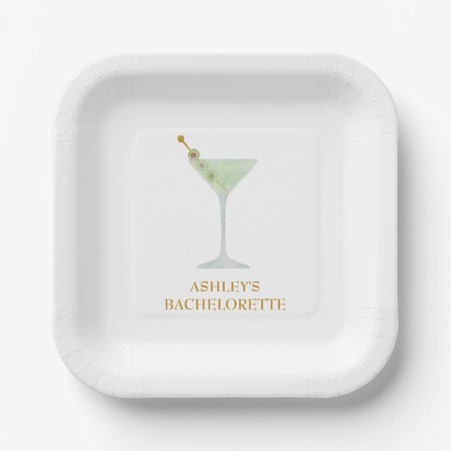 Martini Cocktail Wedding Favor Bridal Shower  Paper Plates (Front)